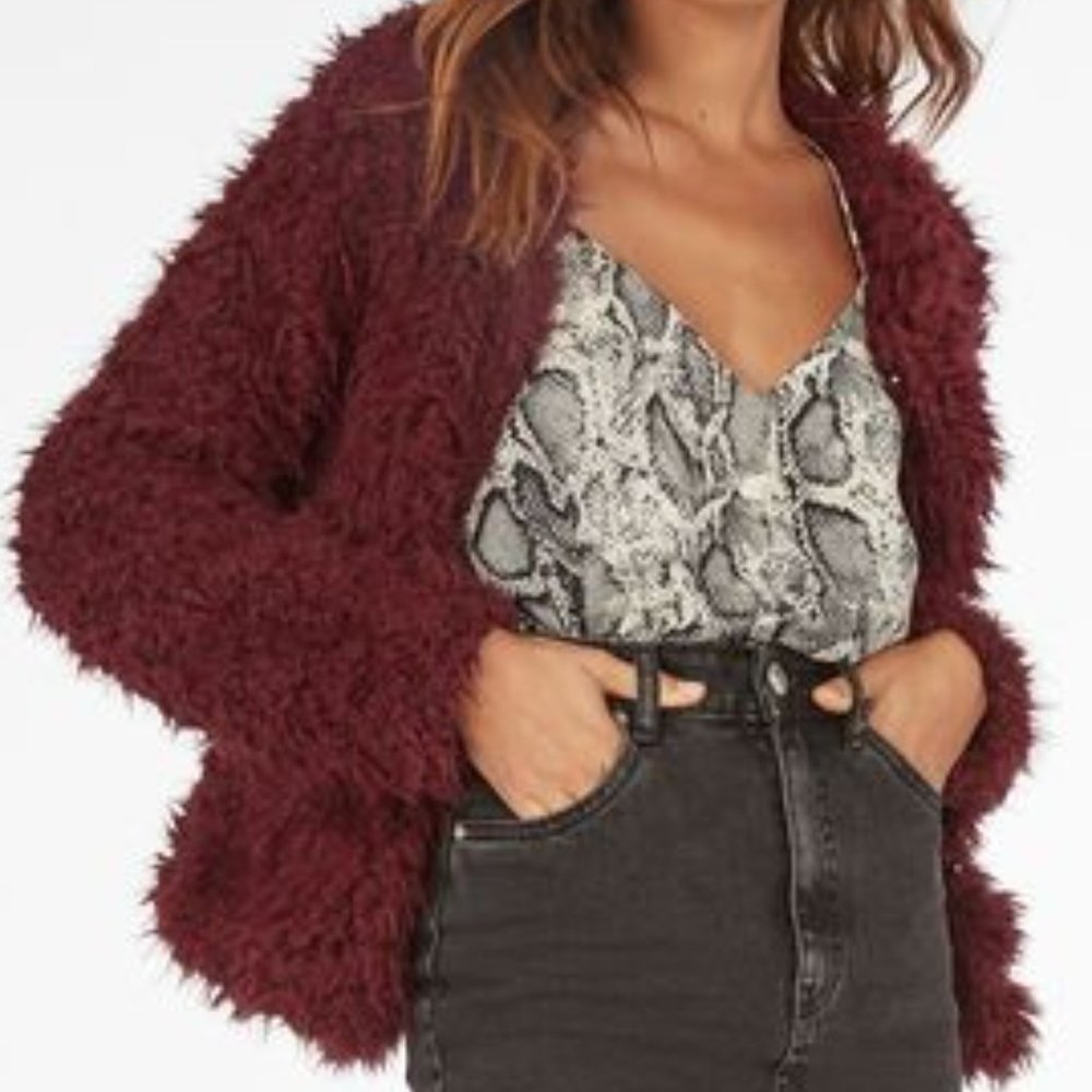 Teddy Coat Open Front Faux Fur Jacket